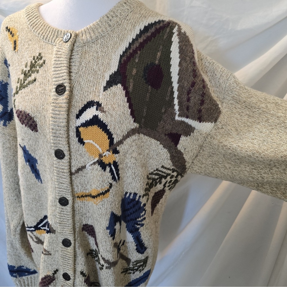 Vtg 90s Northern Treasures Winter Bird House Knit Cardigan Sweater Sz M - Picture 4 of 14